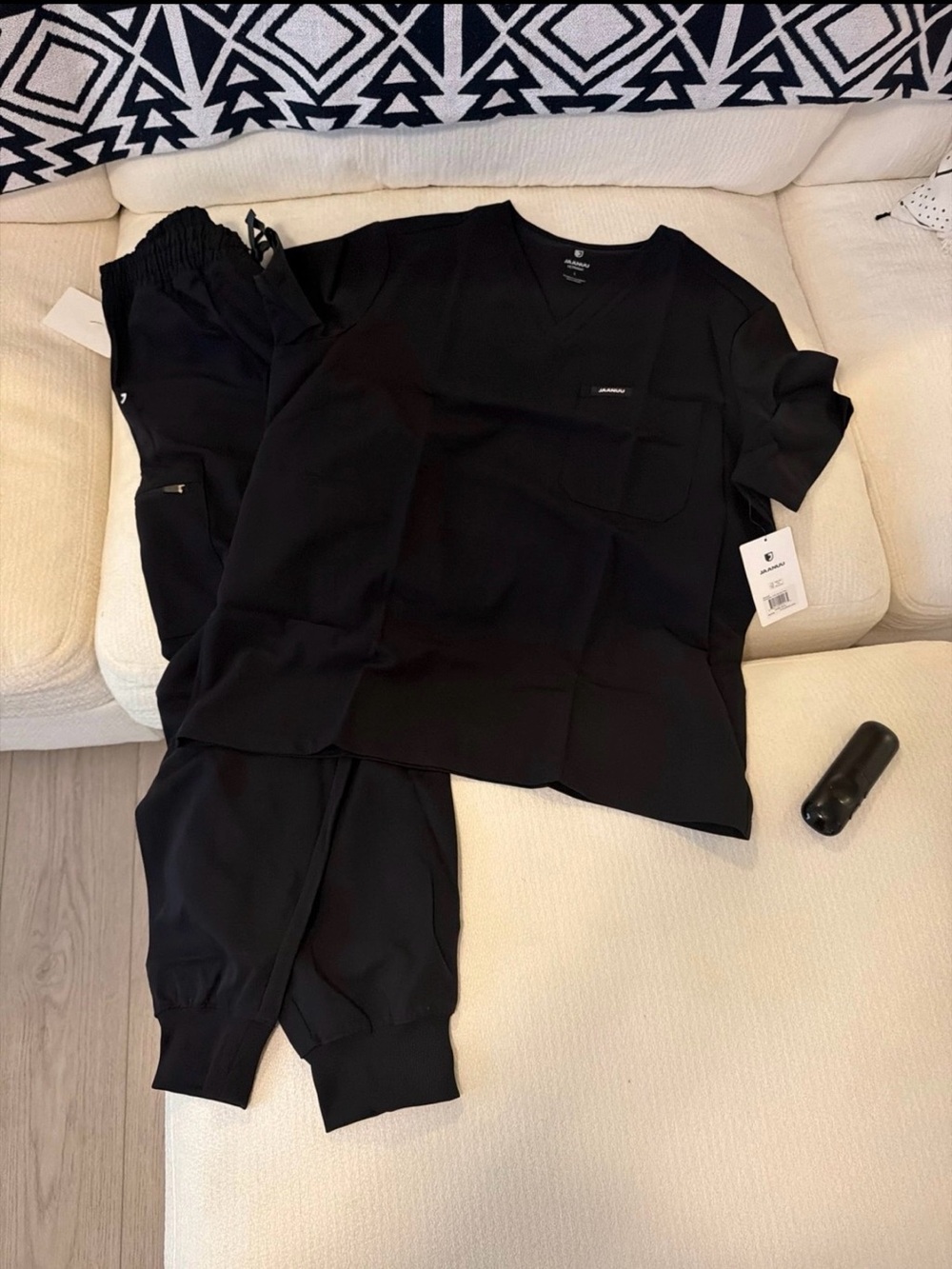 Black Women's Jaanuu Scrub Set — Comfortable Top & Jogger Pants